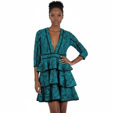 Pretty Little Thing Dress Womens 6 Teal Blue Lace Tiered Witchy Victorian Gothic