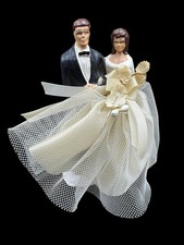 Vintage Wedding Cake Topper 4.5” Tall Bride Groom Chalkware 1950s