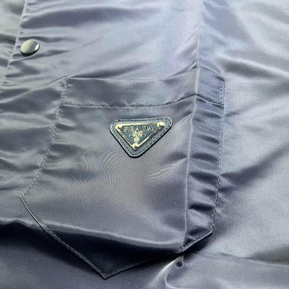 Prada Triangle Logo Nylon Shirt Jacket L Overshirt Navy Blue Size Large - Image 2 of 4
