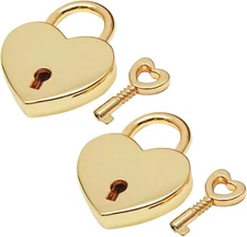 Waziaqoc 2PCS Heart Shaped Padlocks, Small Gold Padlock with Keys Metal 