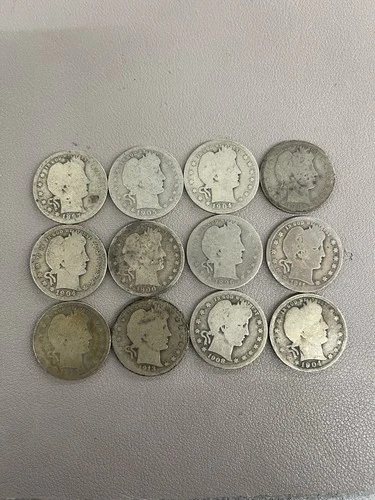 12 Silver Barber Quarter 90% US Coins Lot