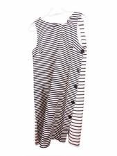 Max Mara Sleeveless Black & White Striped Shift Dress with Side Buttons