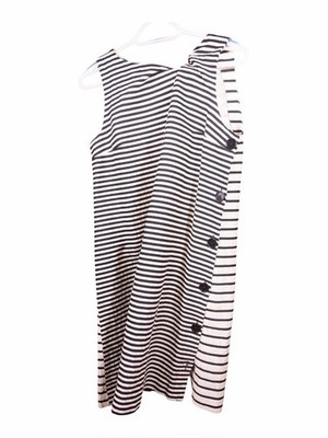 Max Mara Sleeveless Black & White Striped Shift Dress with Side Buttons