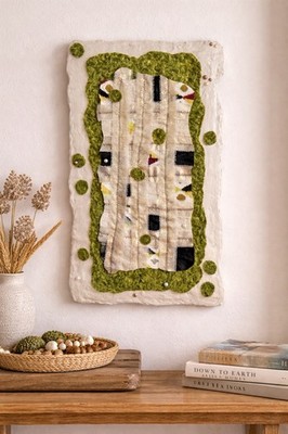 Handmade Textured WallArt Recycled Yarn Fabric Neutral Abstract Fiber Art 24x14 