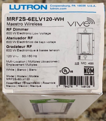 Lutron MRF2S-6ELV120-WH Vive Wireless RF Dimmer ELV NEW IN BOX