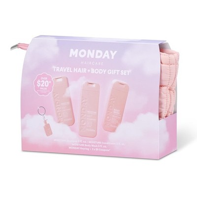 Monday Haircare Travel Hair + Body Set with Travel Bag and Keychain Gift Set