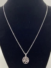 Vintage Tree of Life Necklace Rhinestones Silver Tone Dainty Time And Tru