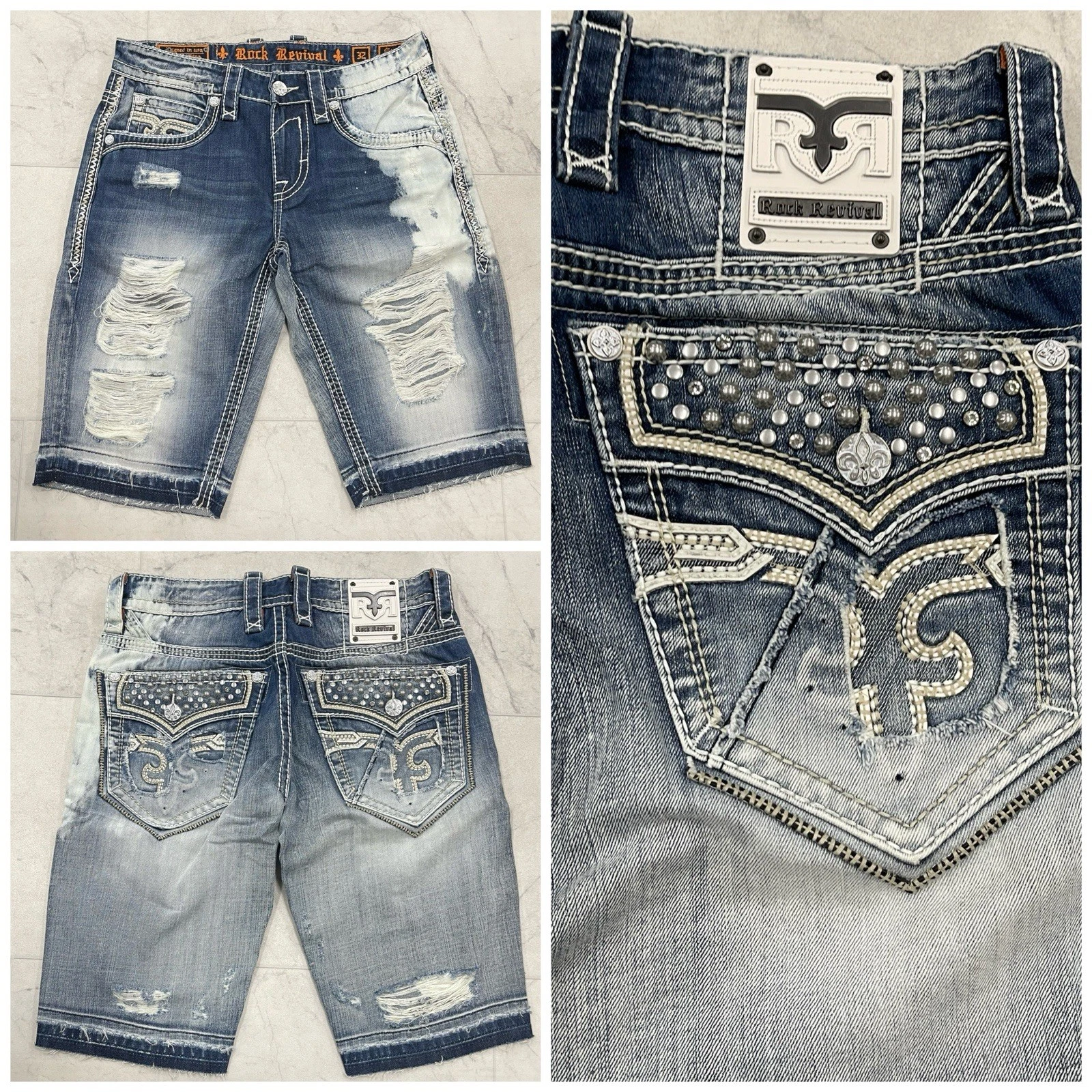 New Rock Revival Men's Monte Studded Distress Denim Shorts In Blue Wash Size: 32
Opens in a new wind