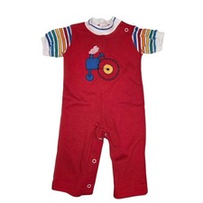 Vintage Healthtex Baby Romper One Piece Tractor Red Rainbow Size 9 Months