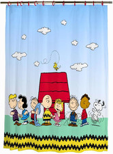 Peanuts 13-Piece Shower Curtain Set, 72 X 72 Inch Fabric Curtain with Hooks, Bat