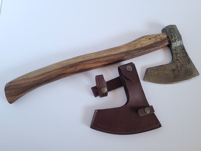 Vintage Handmade Damascus Axe Hatchet Long Wood Handled 20'' OOAK 