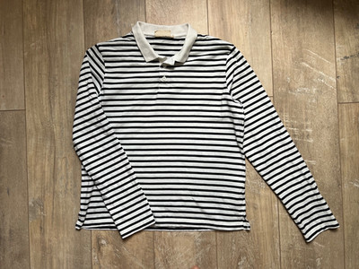 Popeia Langarm Shirt Poloshirt S/M off white/ schwarz gestreift Bio Baumwolle