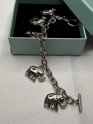 Vintage Elephant Charm Bracelet   Silver Tone Toggle Chain Safari Style