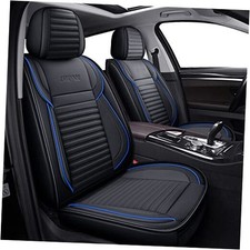 Car Seat Covers, Breathable and Waterproof Faux Leather Full set Blue Black