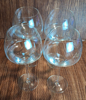 Hand Blown Red Wine Crystal Glasses Burgundy Angled Sides 9 1/4'' Tall Set Of 4