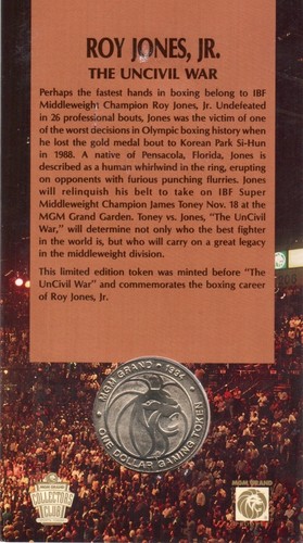 1994 MGM Grand Las Vegas Roy Jones Jr”The Uncivil War”Commemorative Token - Picture 2 of 4