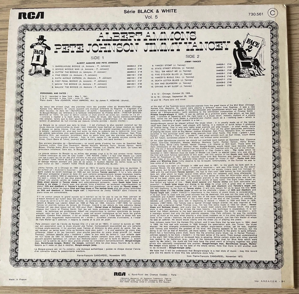 ALBERT AMMONS PETE JOHNSON JIMMY YANCEY BOOGIE WOOGIE MAN LP RCA FRANCE 1972 EX - Image 3 of 4