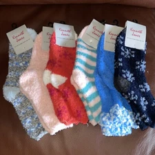 6 Pair KENNETH JONES Women's Crew Socks Soft Fuzzy Slipper Style SZ 9-11 ColorVR