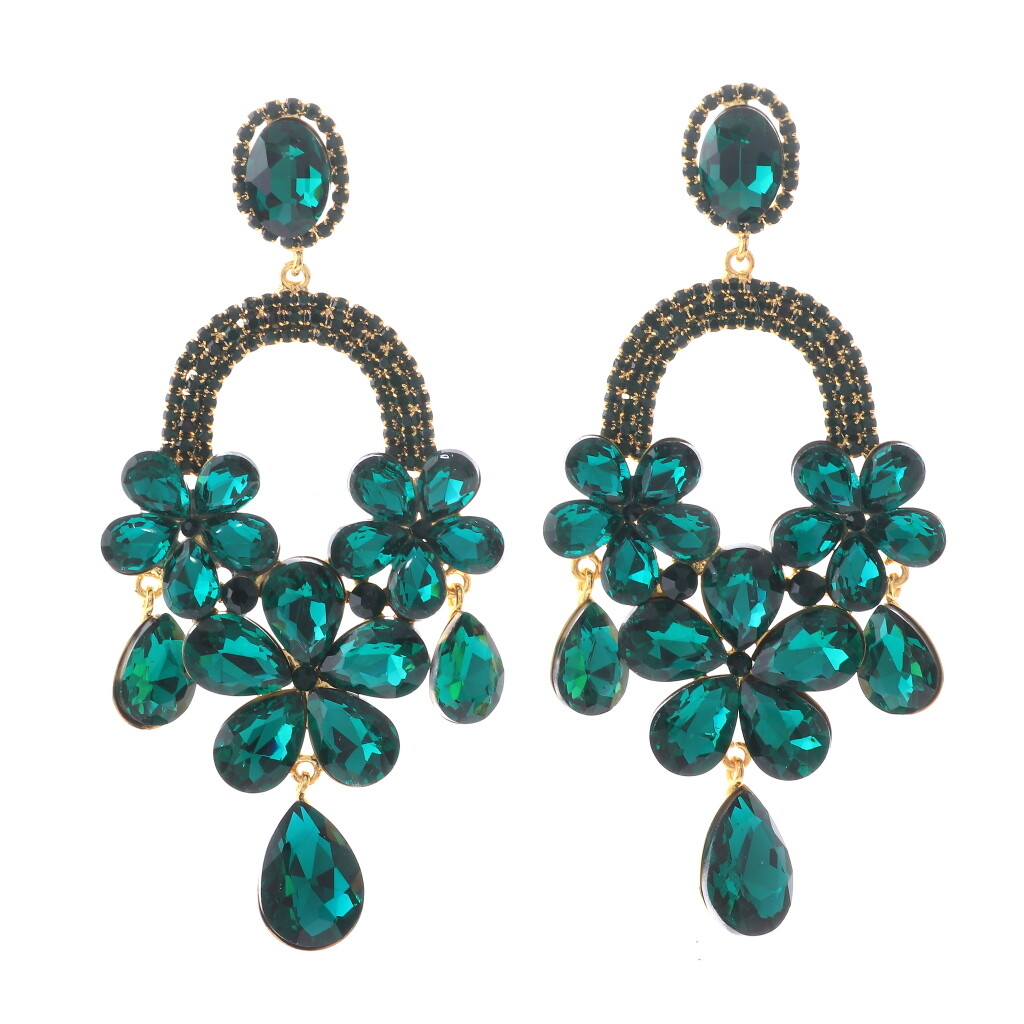 Gold Tone Metal Rhinestone Large Crystal Chandelier Post Earrings ESE9967-EME