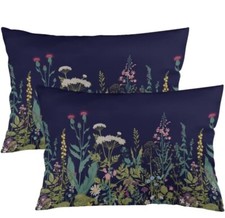 Floral Throw Pillow Cover Queen Size Set of 2 Sage Green Wild Flower Plant