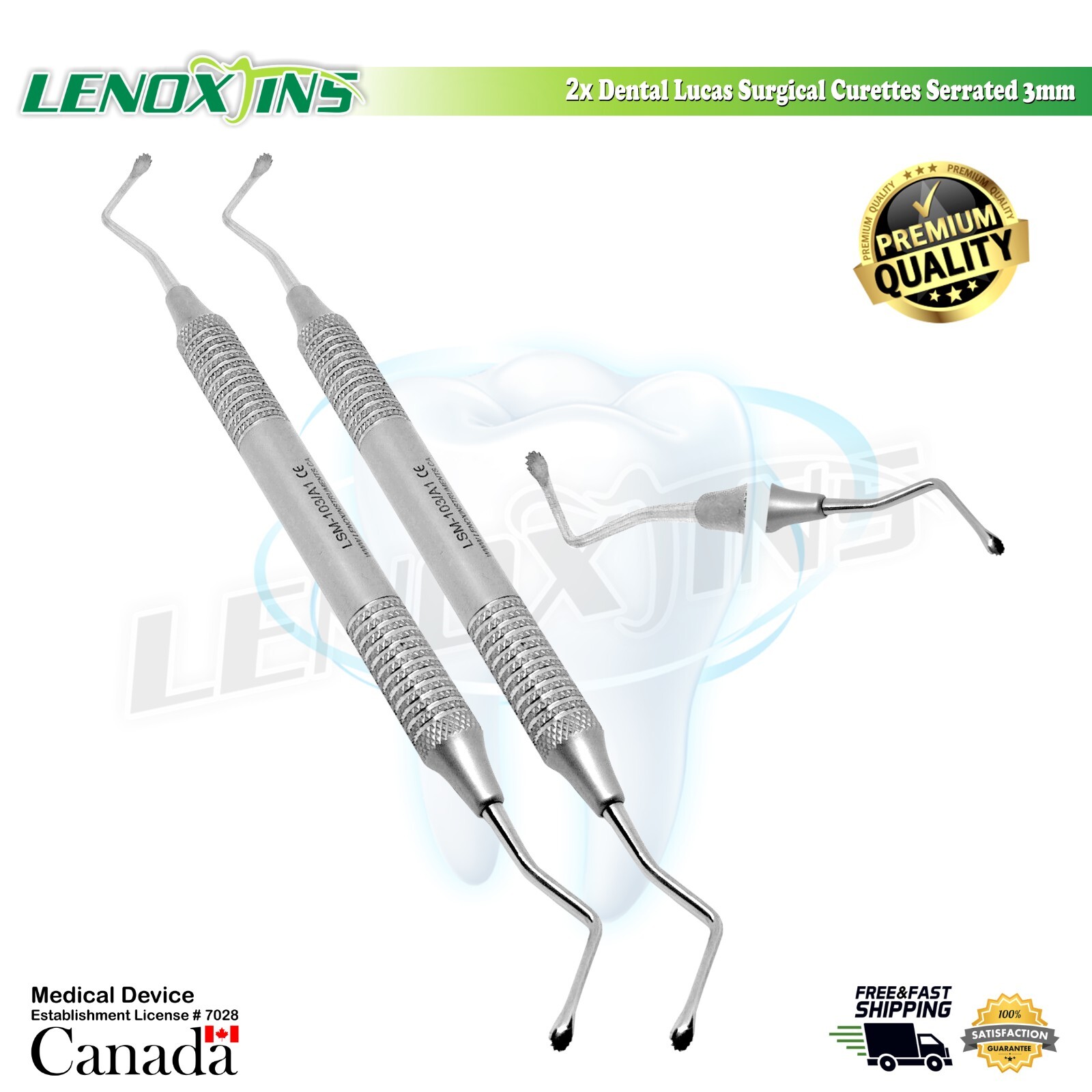 2x Dental Lucas Bone Curettes Serrated 3MM, Dental Surgical Instruments ...