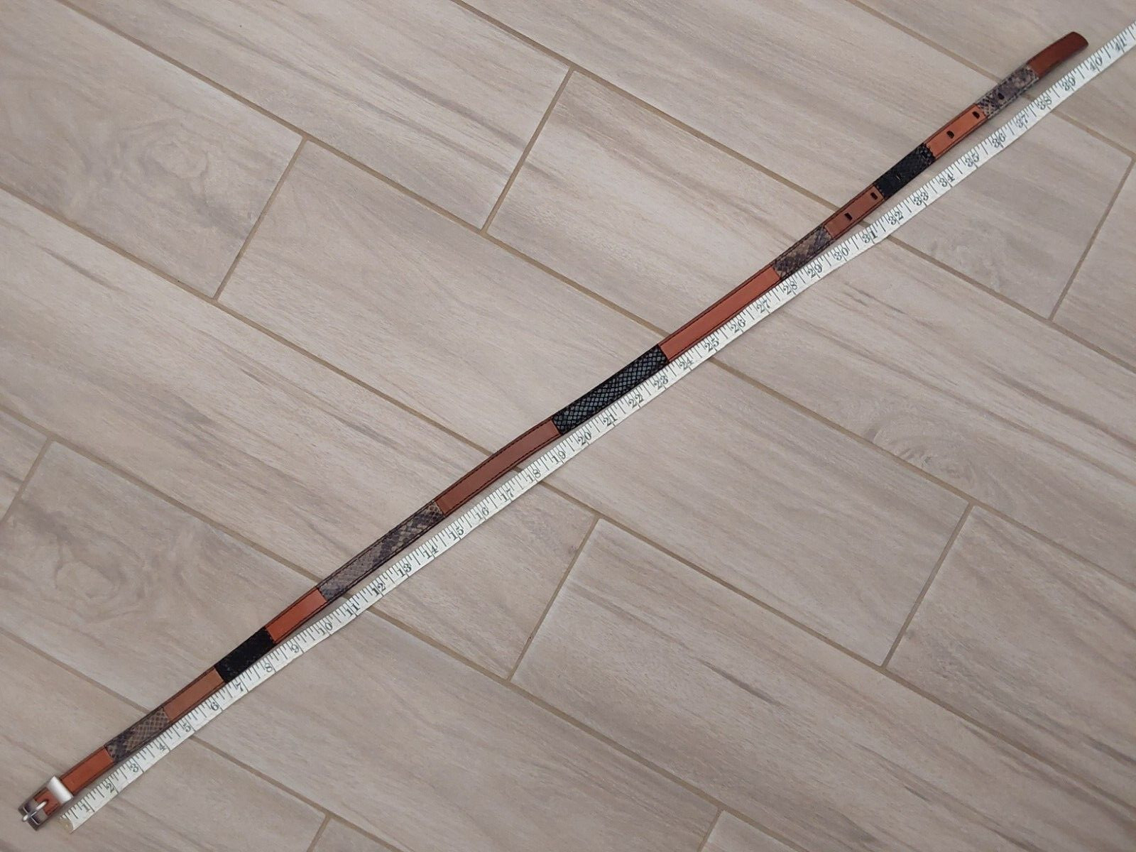 Fossil Brown Leather/Black Lizard Patchwork Skinn… - image 3