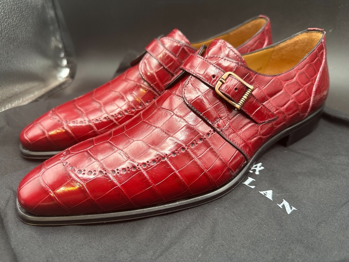 Mezlan Size 10 M Alligator Crocodile Cherry Spain Monk Dress Shoes
