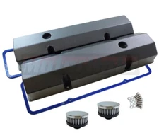 SBC Black Tall Fabricated Aluminum Valve Cover+Gasket+Breather Small Block Chevy