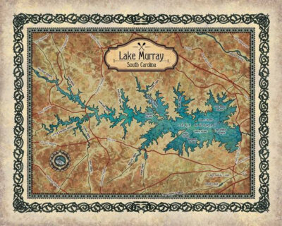 Lake Murray South Carolina Map Art Print Poster Vintage Wall Home Decor & Gift