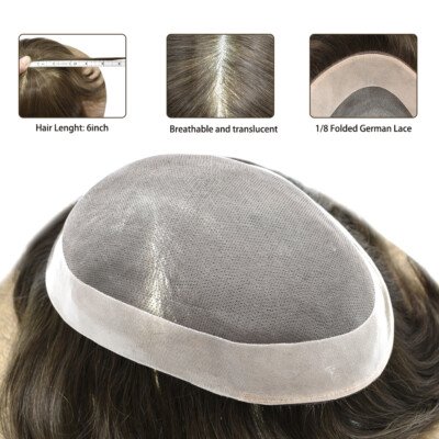 Mens Human Hair Replacement System Hairpiece Fine Mono Poly Skin Toupee