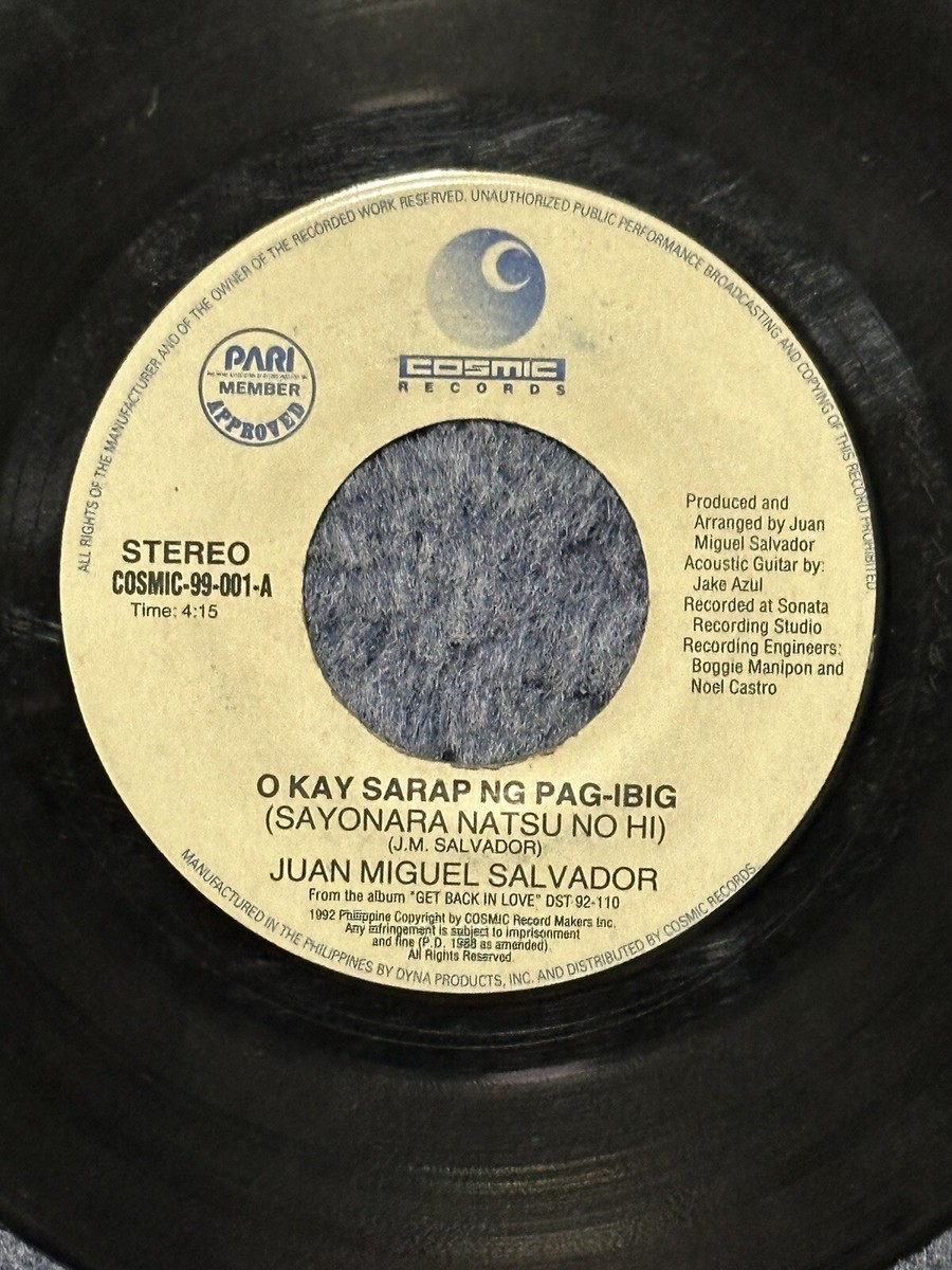 45 RPM PHILIPPINES Vinyl Record OPM JUAN MIGUEL SALVADOR O Kay 