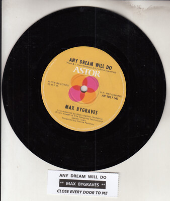 MAX BYGRAVES  Any dream will do 7'' 45 rpm record NEW + juke box title strip