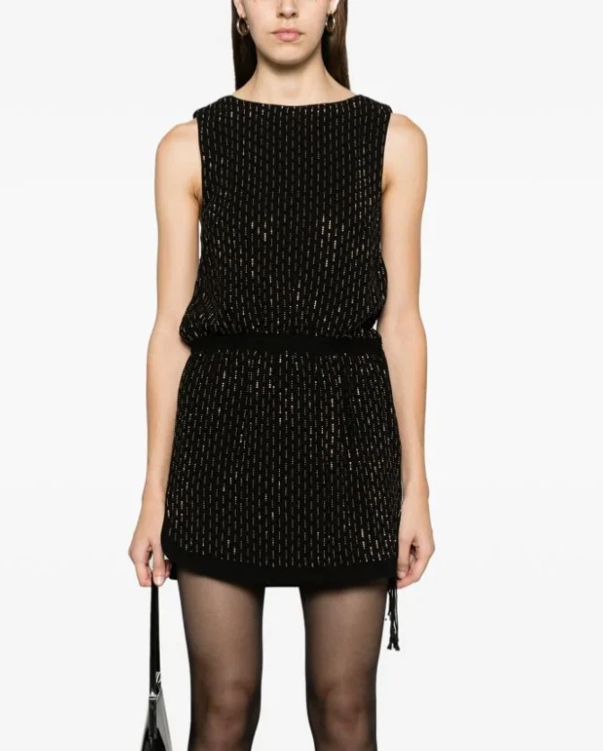 SAINT LAURENT (YSL) $1475 Saint Laurent minidress in seta impreziosito da borchie colore nero taglia M 8 40