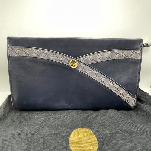 Raro Bolso sin asas grande vintage Movado Italia cuero negro latón bolsa antipolvo - Imagen 2 de 13