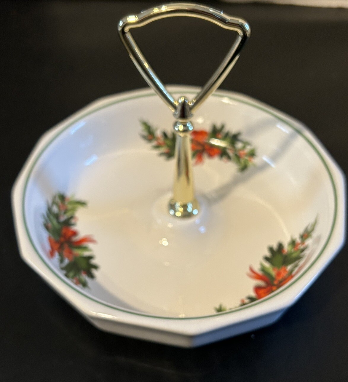 Vtg Pfaltzgraff Christmas Heritage Tidbit Bowl Nut Candy Dish with Handle 7"