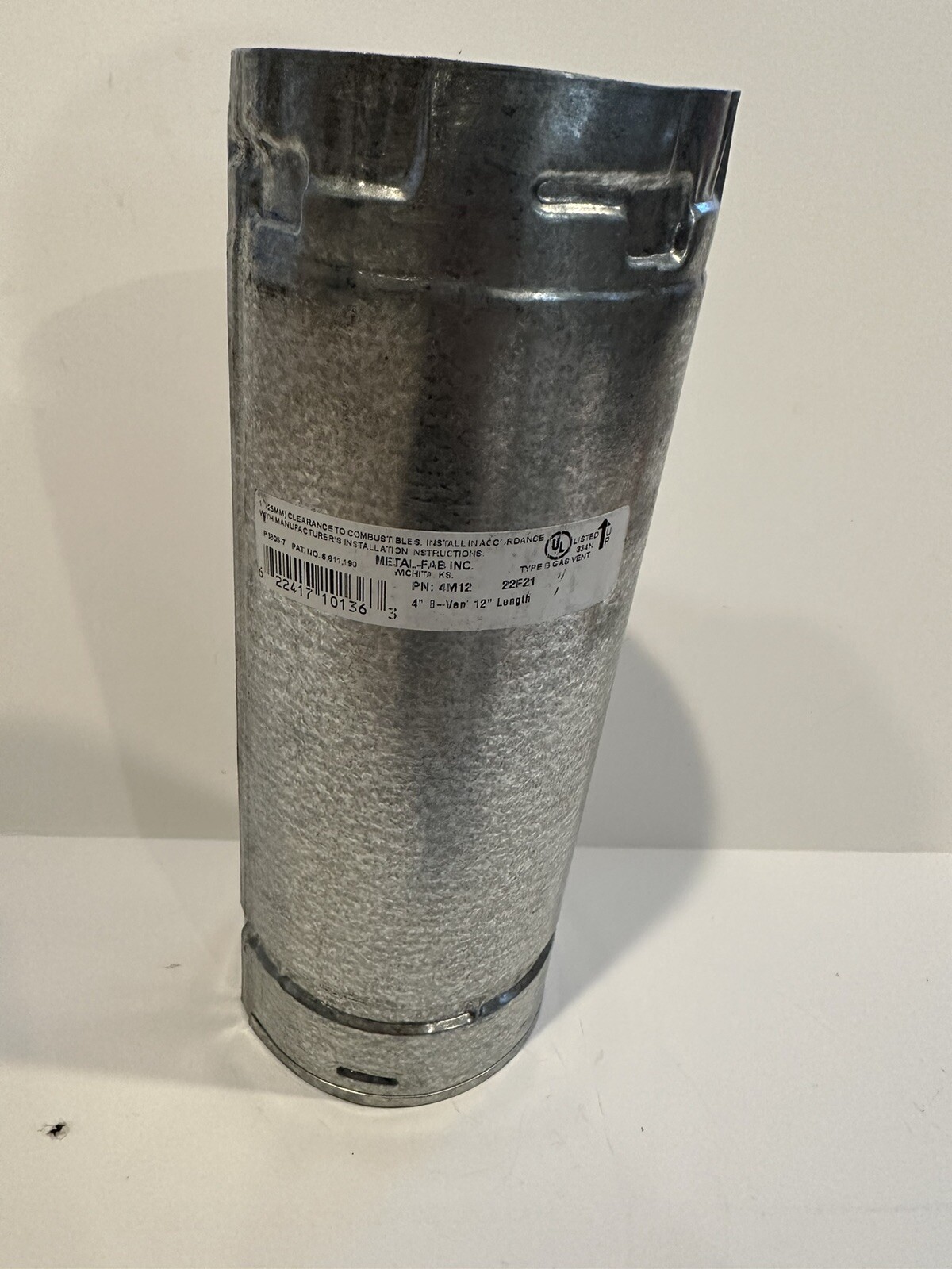 Metal-Fab 4M12 4x12 B-vent Gas Pipe Section Furnace Flue Pipe