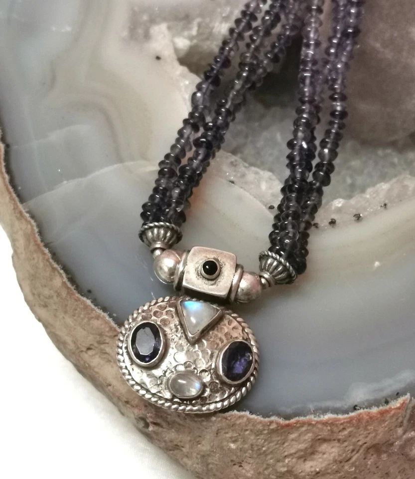 Wunderschöne Damenkette Collier 925er Silber mit Mondstein Amethyst Edelstein - Bild 1 von 4