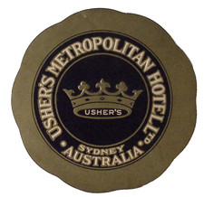Usher's Metropolitan Hotell Sydney Austraila Original 1940s Luggage Label 4"