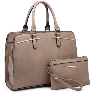 Dasein Two-Tone Vegan Leather Textured Top Handle Handbag with Matching Wallet