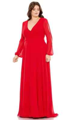 Mac Duggal Red Split Long Sleeve Chiffon Gown Size 20W