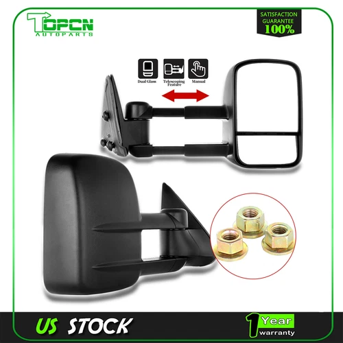 Pair Manual Tow Mirrors for 99-07 Chevy Silverado GMC Sierra 1500 2500 Side View