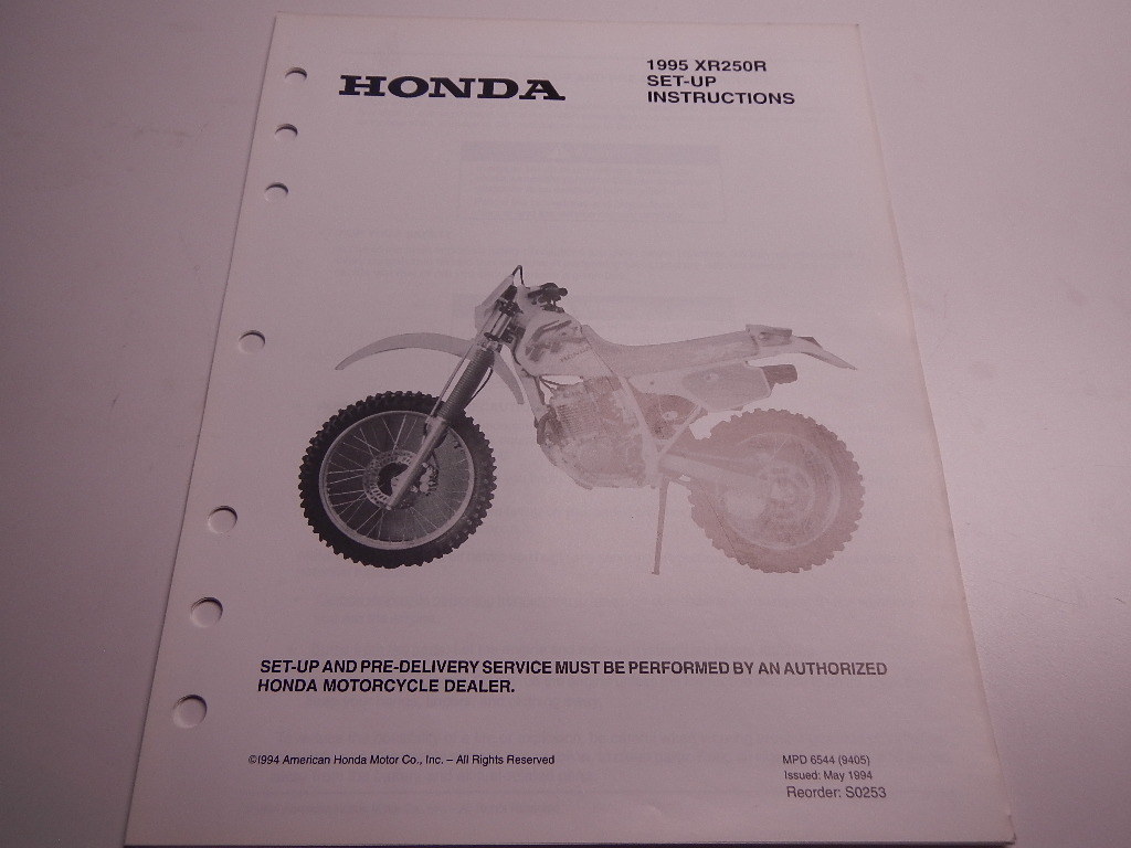 1995 Honda XR250R Set Up Instructions Manual 250R R XR 250 XR250
