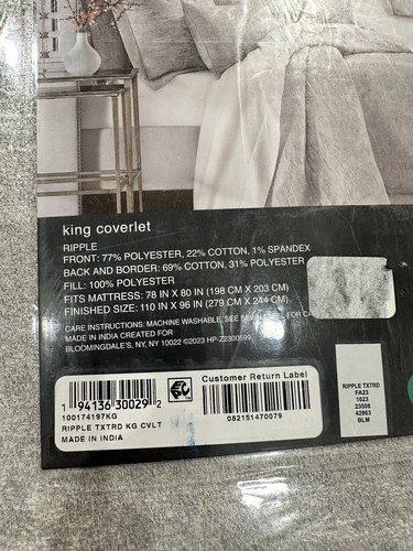 NEW Hudson Park Collection Ripple Texture King Coverlet Pale Silver FREE Ship - Picture 3 of 3