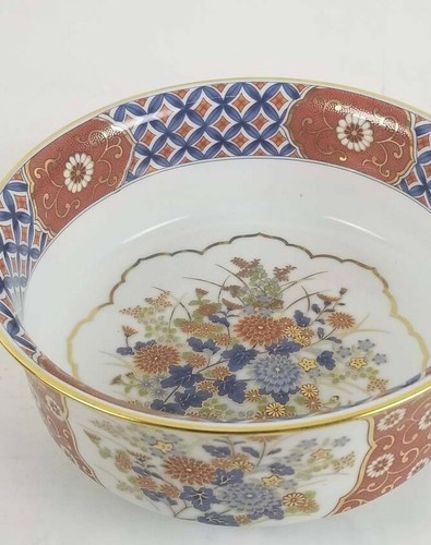 Japanese Painted Vintage Bowl 8 x 4 Gold Rim Floral - Picture 3 of 3