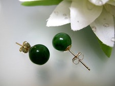 Chinese Jade 8.8-9.25mm round ball stud E/R premium 14k gold post bigger backing