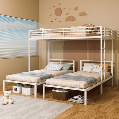3-in-1 Metal Triple Bunk Bed 3 Twin Beds Stackable with Ladder for Kids White