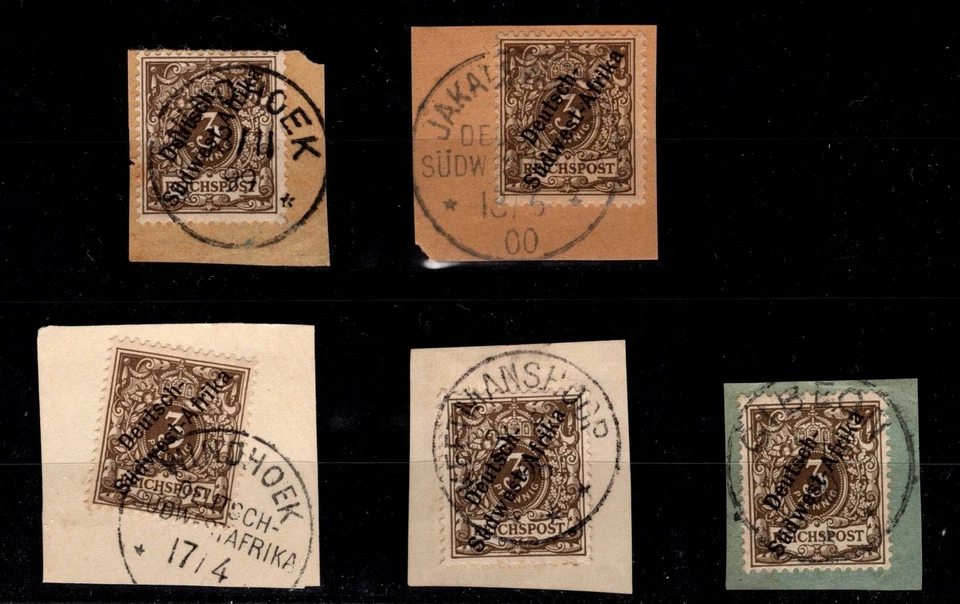 Deutsch-Südwestafrika Nr. 1 (5x) auf Briefstücken, seltene Stempel #ZQ390 - Bild 1 von 1