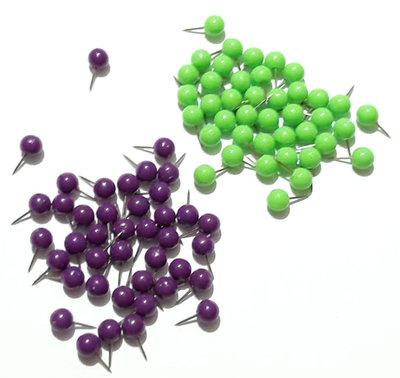 #ad NEW 80 ROUND PUSH PINS 40 PURPLE AND 40 GREEN 3 8quot; DIAMETER MAP PINS $8.99