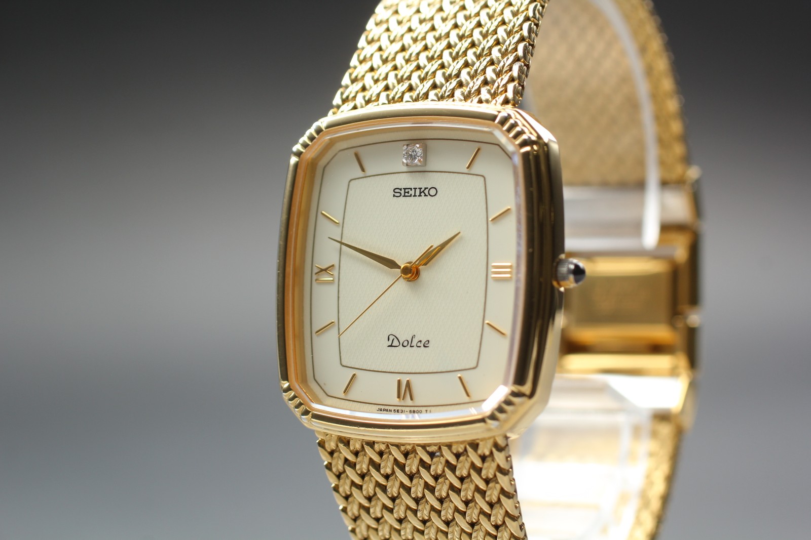 [Near MINT] SEIKO Dolce 5E31-5A90 28mm 1P Diamond Gold Men's Quartz Watch JAPAN