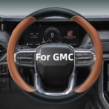 Yangday Leather Steering Wheel Cover for GMC Sierra 1500 2500 3500, Brown - A